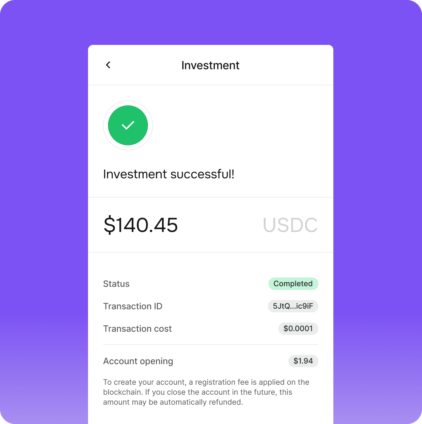 Investment successful