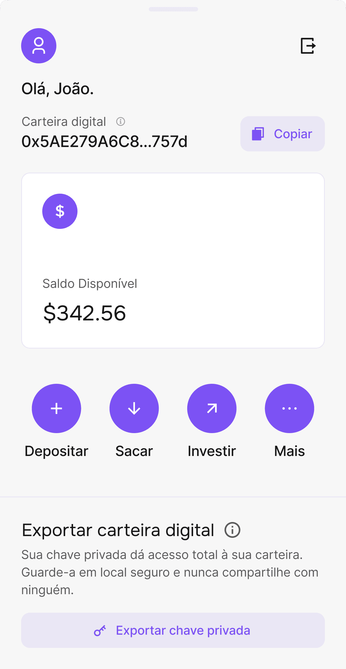 Wallet and account menu